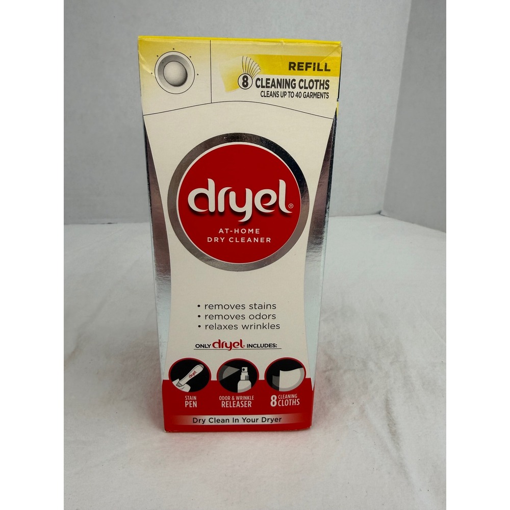 New Dryel At-Home Dry Cleaner Refill Kit 8 Cloths Stain Pen Wrinkle Releaser